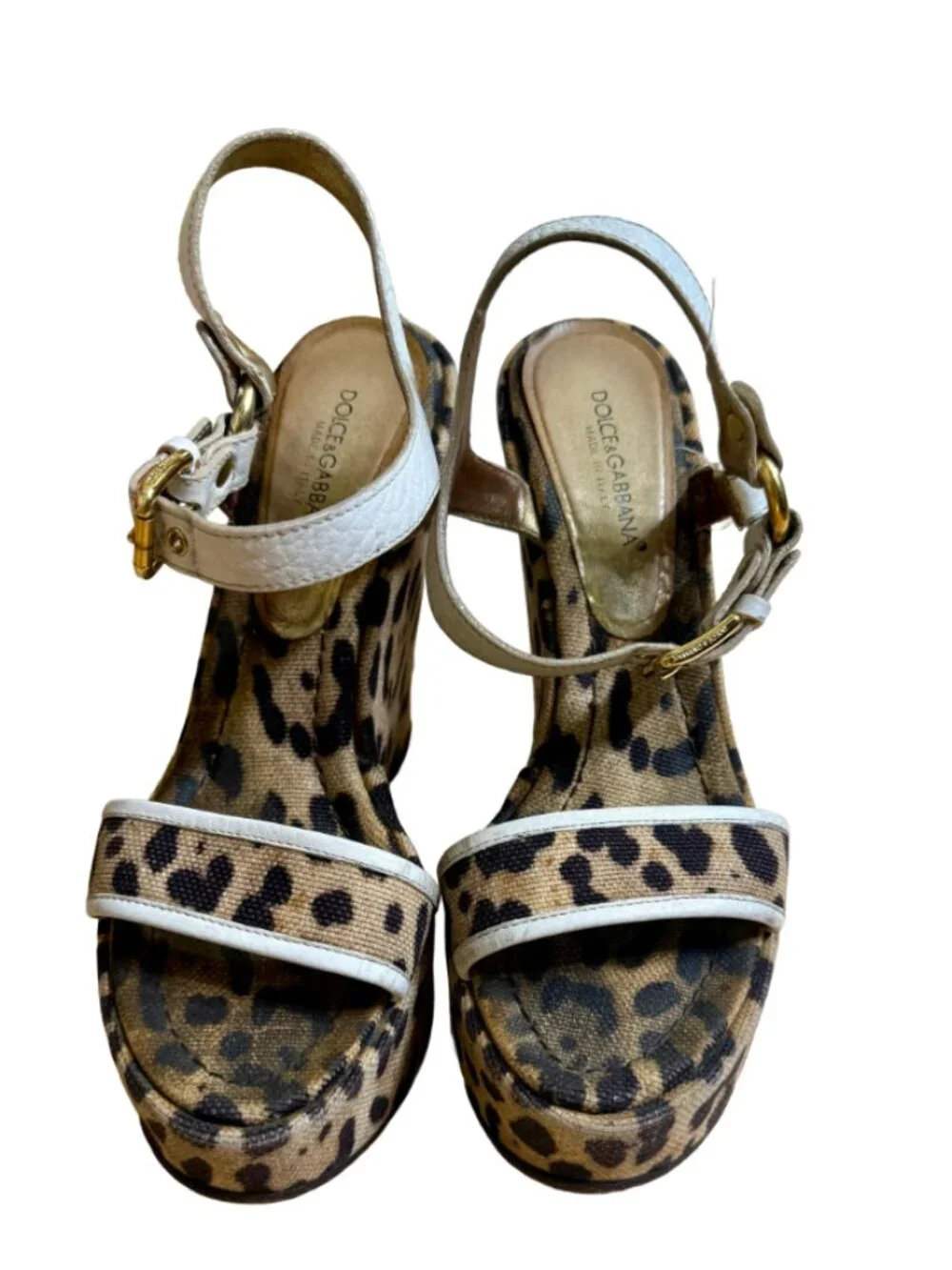 Dolce & Gabbana Leopard Print Canvas Leather Platform Wedge Sandals - VINTAGE!